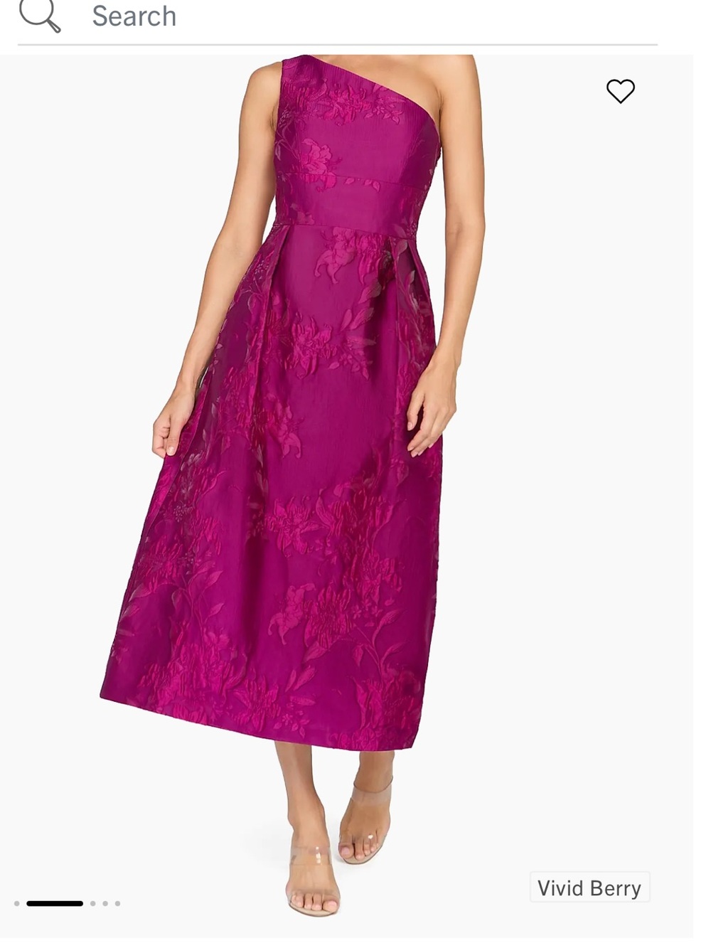 Kay Unger Vivid Berry One-Shoulder Floral Jacquard Midi Dress